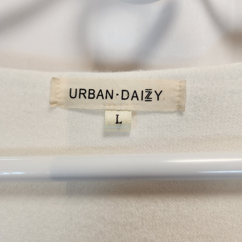 Urban Daizy V-neck Tunic Sweater Women's Size L Cream Long Sleeve Relaxed Fit - Picture 3 of 7